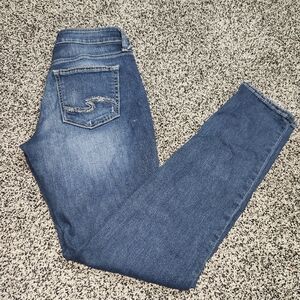 Silver Jeans Boyfriend, Mid Rise Women's Size 27, Darkwash Faded Front Clean Cut